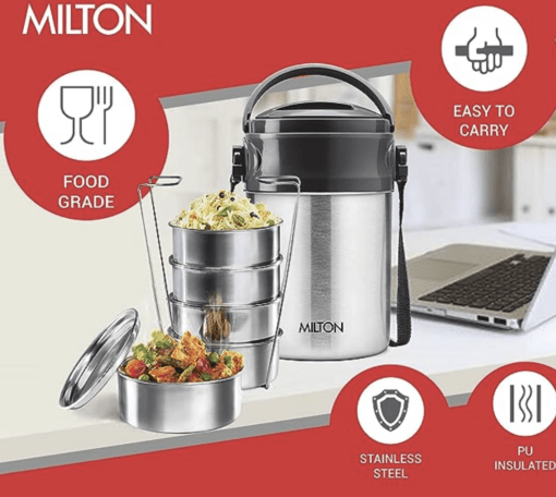 Milton Steel On 5 Tier Insulated Tiffin Box, 360 ml, Silver - Image 2